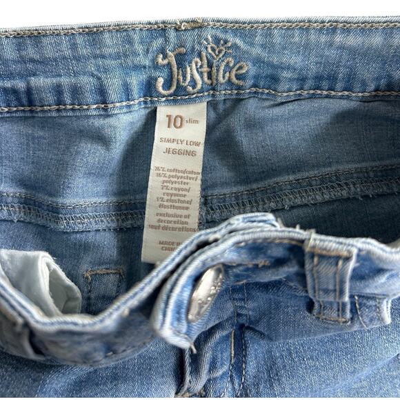 Girl's Justice Light Wash Jeans Sz 10 Slim #Happy LOL Stretch Denim Bottoms - Picture 2 of 6